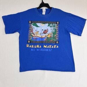 Vintage Lion King Disney Hakuna Matata Single Stitch Shirt Size XL Blue